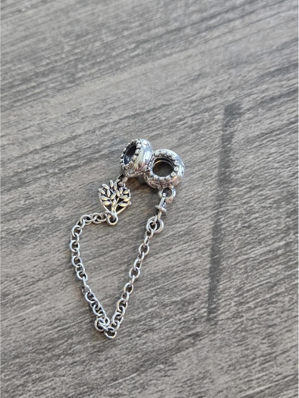 Pandora Silver Safety Chain Charm with Tree Design